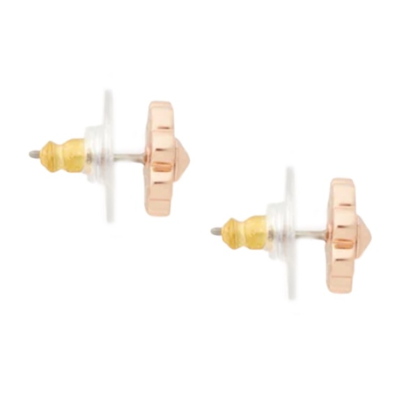 KATE SPADE • Rose Gold Spades & Studs Enamel Mother Of Pearl Logo Earrings - Picture 3 of 4